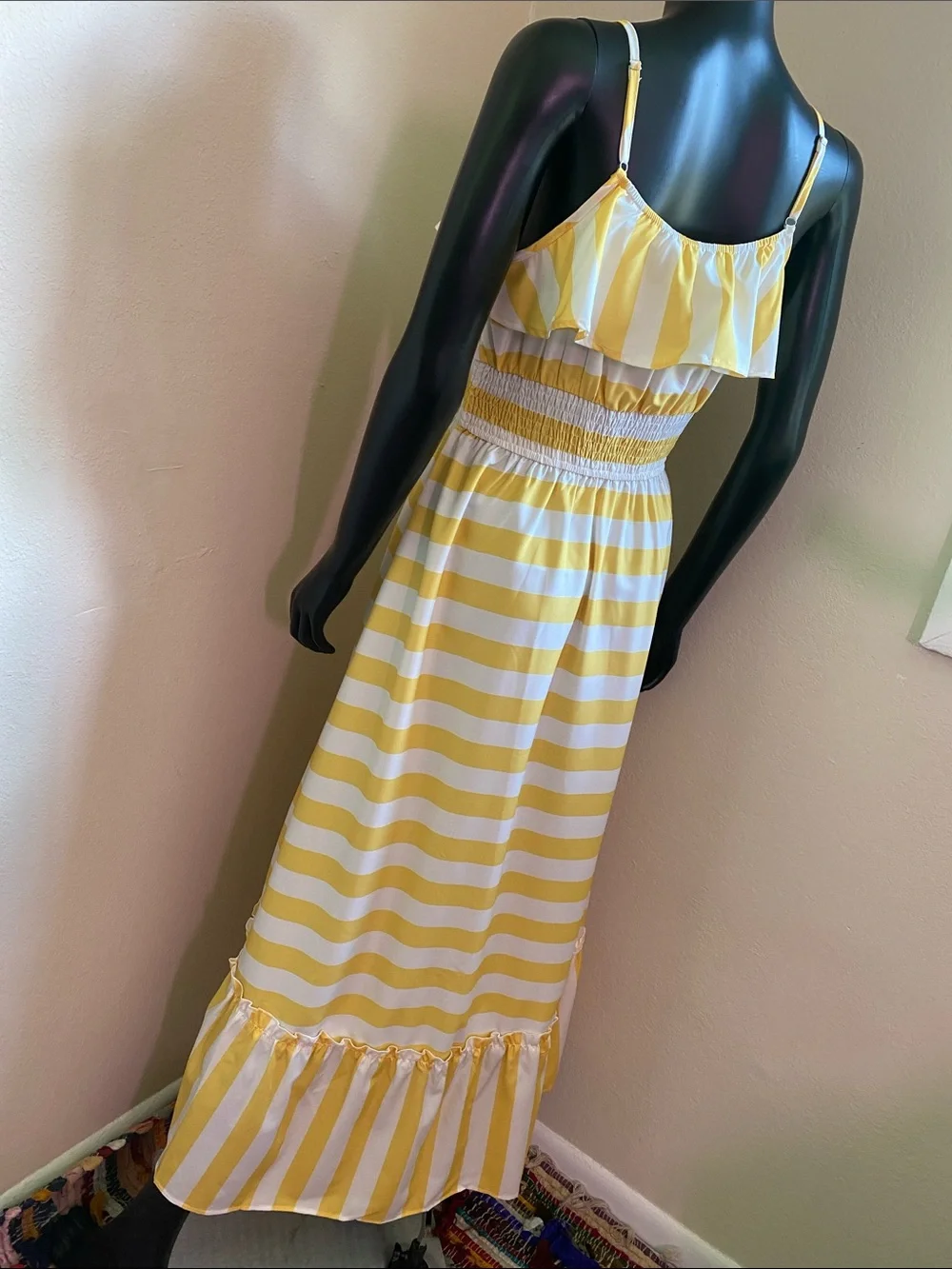 GLM Clothing Yellow & White Striped Maxi with Ruffle Bodice NWTs - Picture 5 of 9